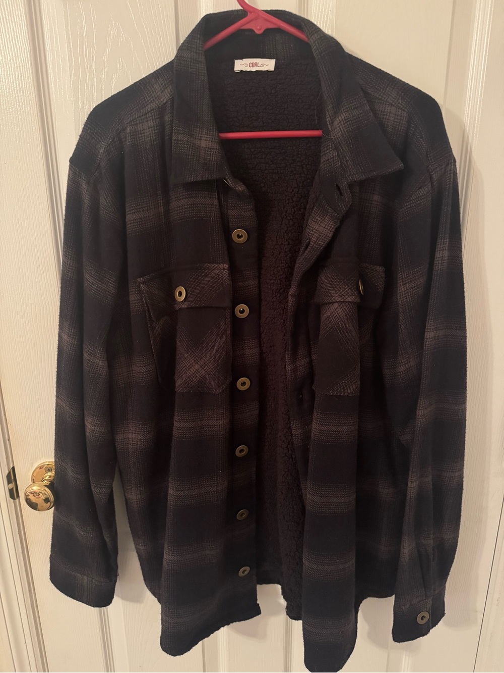 Womens Black Plaid Sherpa-Lined Jacket